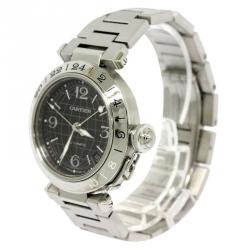 Pre Owned Cartier Black Stainless Steel Pasha C GMT Men's Wristwatch 35MM