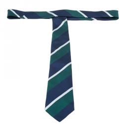 Pre Owned CH Carolina Herrera Green and Blue Striped Silk Tie