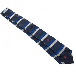 Pre Owned CH Carolina Herrera Navy Blue Striped Silk Tie