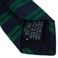 Pre Owned CH Carolina Herrera Green and Navy Blue Striped Silk Tie