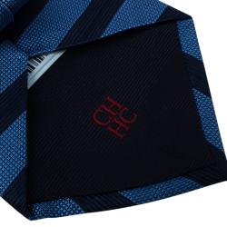 Pre Owned CH Carolina Herrera Light Blue and Navy Blue Striped Silk Tie
