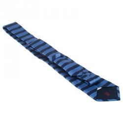 Pre Owned CH Carolina Herrera Light Blue and Navy Blue Striped Silk Tie
