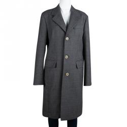 CH Carolina Herrera Grey Wool Notched Collar Overcoat S