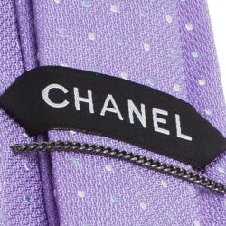 Pre Owned Chanel Lilac Polka Dot CC Logo Silk Tie