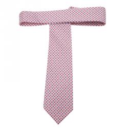 Pre Owned Chanel Burgundy Blue CC Logo Printed Silk Tie