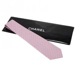 Pre Owned Chanel Burgundy Blue CC Logo Printed Silk Tie