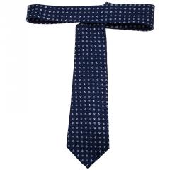 Chanel Blue CC Textured Print Silk Tie