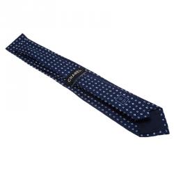 Chanel Blue CC Textured Print Silk Tie