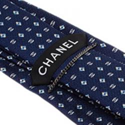 Chanel Blue CC Textured Print Silk Tie