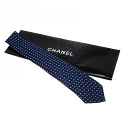 Chanel Blue CC Textured Print Silk Tie