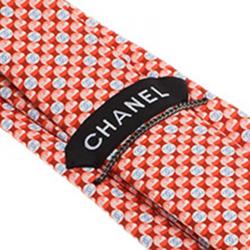 Pre Owned Chanel CC Reddish Orange Printed Silk Tie