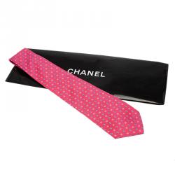 Chanel CC Pink & Blue Textured Silk Tie
