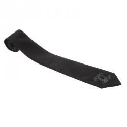 Pre Owned Chanel Black Logo Embroidered Silk Traditional Tie