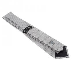 Chanel CC Steel Grey Textured Silk Tie