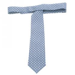 Chanel Navy Blue CC And Clover Printed Silk Tie