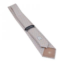 Chanel Beige CC Diamond Printed Silk Tie