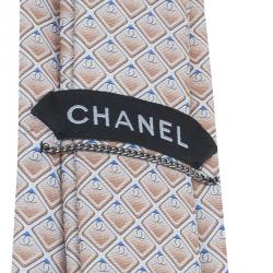 Chanel Beige CC Diamond Printed Silk Tie