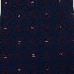 Chanel CC Navy Blue Textured Silk Tie