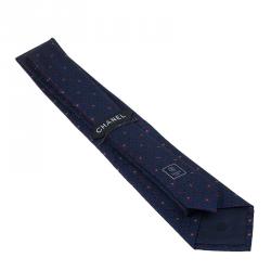 Chanel CC Navy Blue Textured Silk Tie