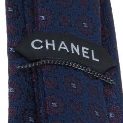 Chanel CC Navy Blue Textured Silk Tie