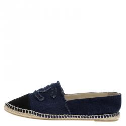 Chanel Black and Blue Canvas CC Espadrilles Size 41