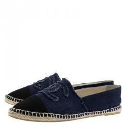 Chanel Black and Blue Canvas CC Espadrilles Size 41