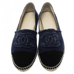 Chanel Black and Blue Canvas CC Espadrilles Size 41