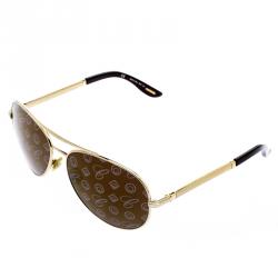 Pre Owned Chopard Gold SCH763 Monogram Lenses Unisex Aviators Sunglasses