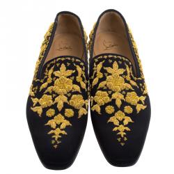 مملوكة مسبقًا حذاء سليبرز كريستيان لوبوتان أكاديميكوس كريب دو شاين سموكينغ مطرز أسود مقاس 44