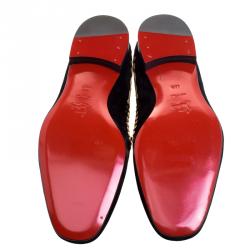 Pre Owned حذاء سليبرز كريستيان لوبوتان ميمونيا سموكينج سويدي مطرز حبل أسود مقاس 44.5