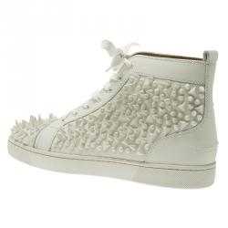 Pre Owned Christian Louboutin White Leather Louis Spikes Lace Up High Top Sneakers Size 43.5