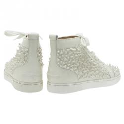 Pre Owned Christian Louboutin White Leather Louis Spikes Lace Up High Top Sneakers Size 43.5