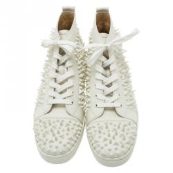 Pre Owned Christian Louboutin White Leather Louis Spikes Lace Up High Top Sneakers Size 43.5