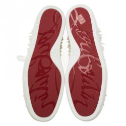 Pre Owned Christian Louboutin White Leather Louis Spikes Lace Up High Top Sneakers Size 43.5