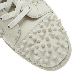 Pre Owned Christian Louboutin White Leather Louis Spikes Lace Up High Top Sneakers Size 43.5