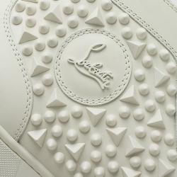Pre Owned Christian Louboutin White Leather Louis Spikes Lace Up High Top Sneakers Size 43.5