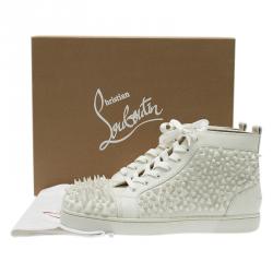 Pre Owned Christian Louboutin White Leather Louis Spikes Lace Up High Top Sneakers Size 43.5