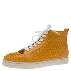 Christian Louboutin Yellow Spike Leather Louis High Top Sneakers Size 43.5