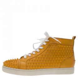 Christian Louboutin Yellow Spike Leather Louis High Top Sneakers Size 43.5