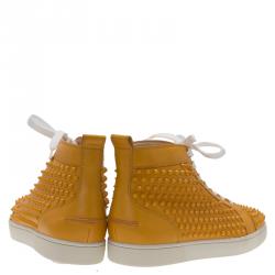 Christian Louboutin Yellow Spike Leather Louis High Top Sneakers Size 43.5
