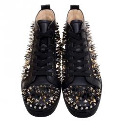 Pre Owned حذاء رياضي كريستيان لوبوتان لوي جلد أسود رقبة مرتفعة تفاصيل مدببة رباط أمامي مقاس 41