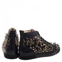 Pre Owned حذاء رياضي كريستيان لوبوتان لوي جلد أسود رقبة مرتفعة تفاصيل مدببة رباط أمامي مقاس 41