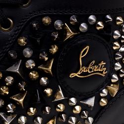 Pre Owned حذاء رياضي كريستيان لوبوتان لوي جلد أسود رقبة مرتفعة تفاصيل مدببة رباط أمامي مقاس 41