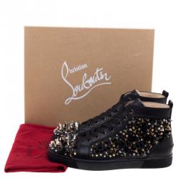 Pre Owned حذاء رياضي كريستيان لوبوتان لوي جلد أسود رقبة مرتفعة تفاصيل مدببة رباط أمامي مقاس 41