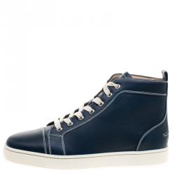 Fashion Brand Navy Blue Genuine Leather Red Bottoms High Top