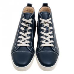 Christian Louboutin Navy Blue Leather Louis High Top Sneakers Size 41