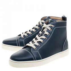 Christian Louboutin Navy Blue Leather Louis High Top Sneakers Size 41