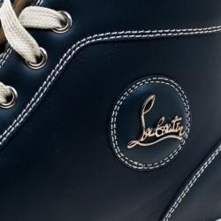 Christian Louboutin Navy Blue Leather Louis High Top Sneakers Size 41
