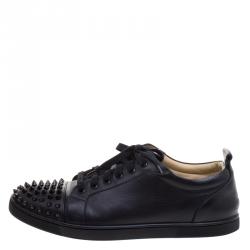 Christian Louboutin Black Leather Gondolaclou Spike Lace Up Sneakers Size 42.5