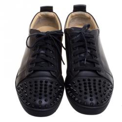 Christian Louboutin Black Leather Gondolaclou Spike Lace Up Sneakers Size 42.5